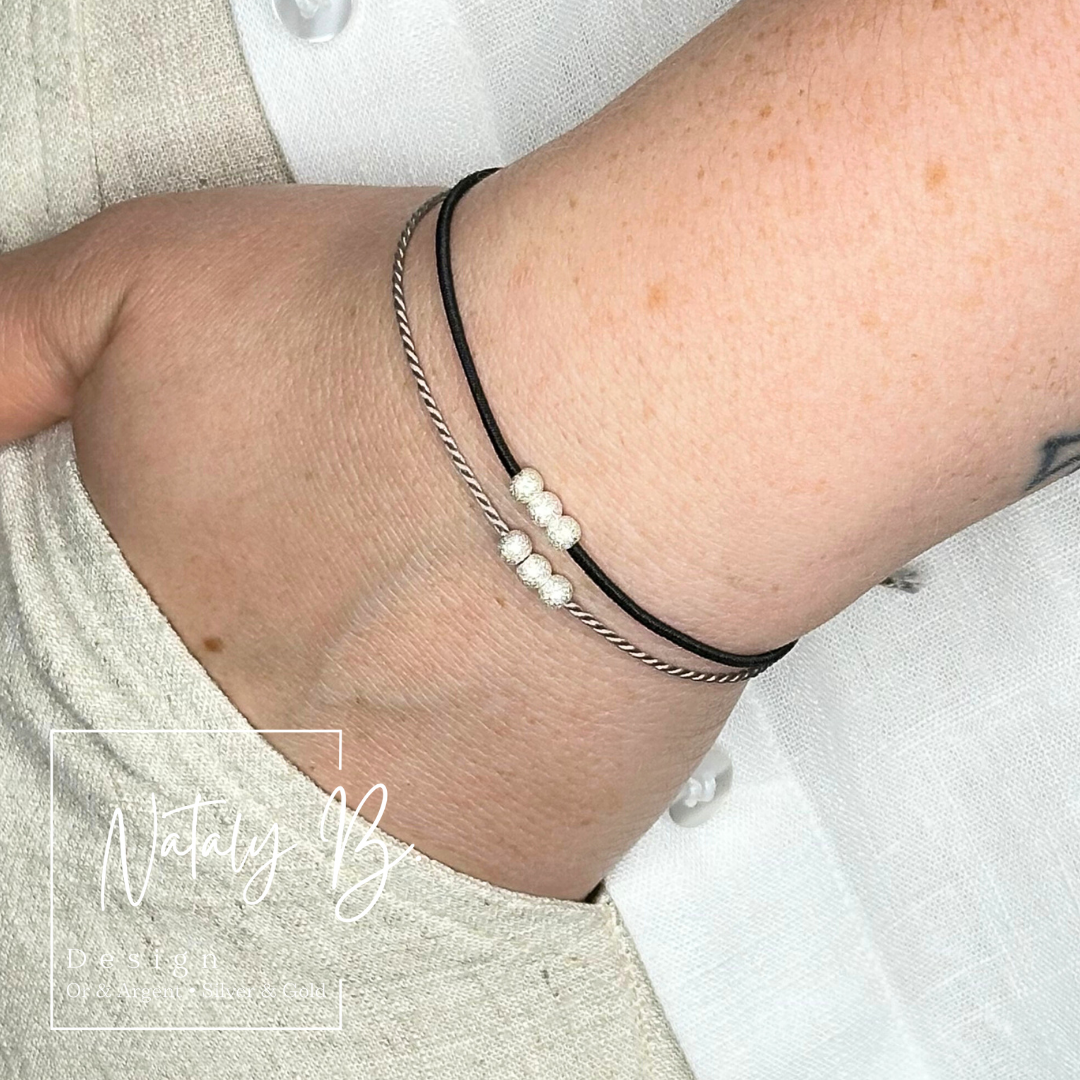 Bracelet élastique avec 3 billes argent sterling 9.25, poussière d'étoiles