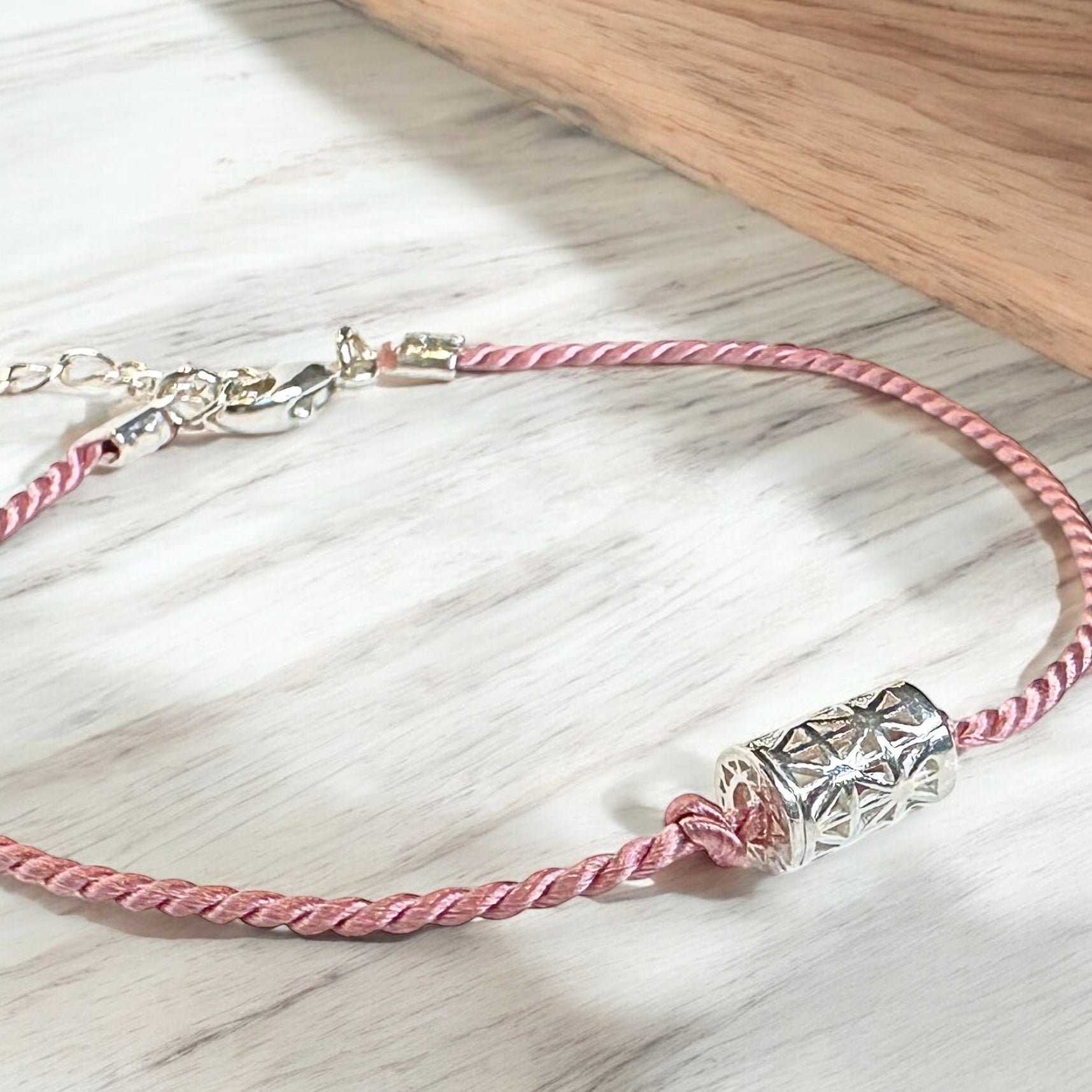 Bracelet argent sterling 9.25 et soie naturelle