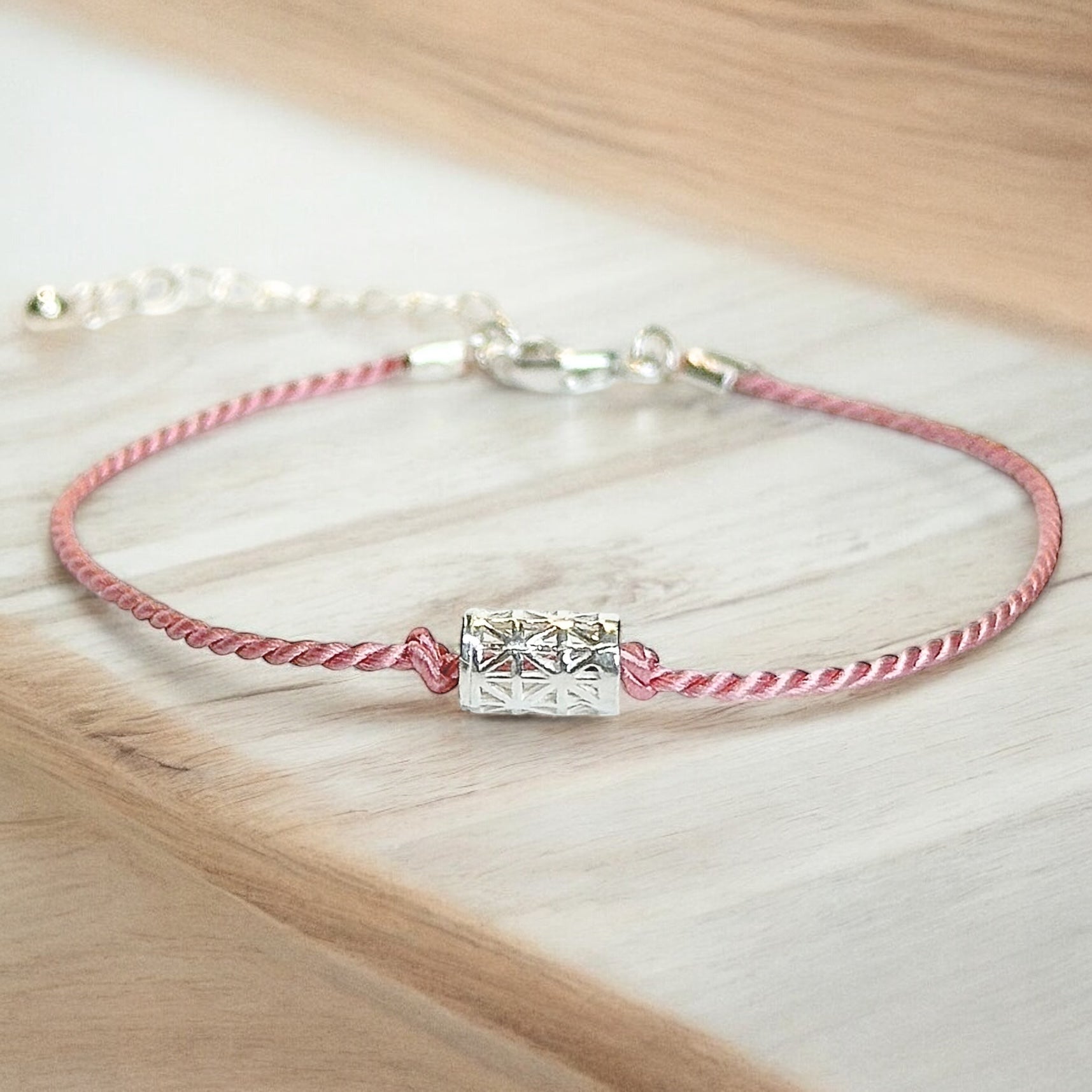 Bracelet argent sterling 9.25 et soie naturelle