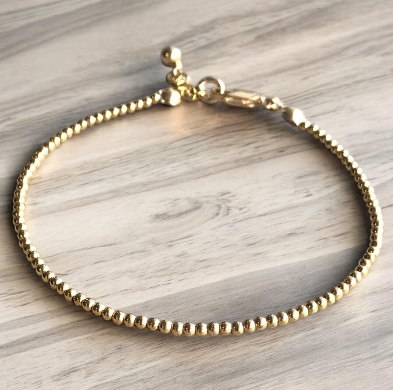 Gabrielle 3 mm- Bracelet complet de billes 14k d’or rempli de 2 mm, avec fermoir