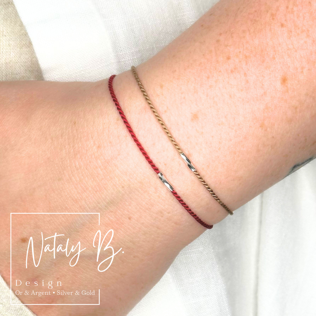 Bracelet argent sterling 9.25 et soie naturelle