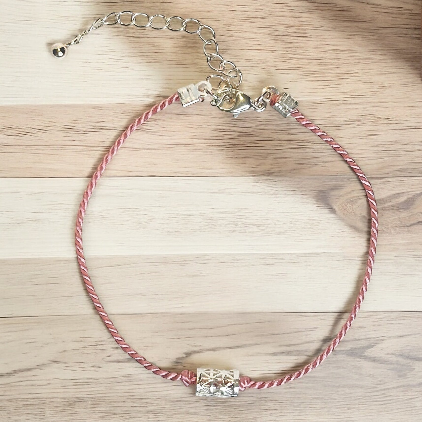 Bracelet argent sterling 9.25 et soie naturelle