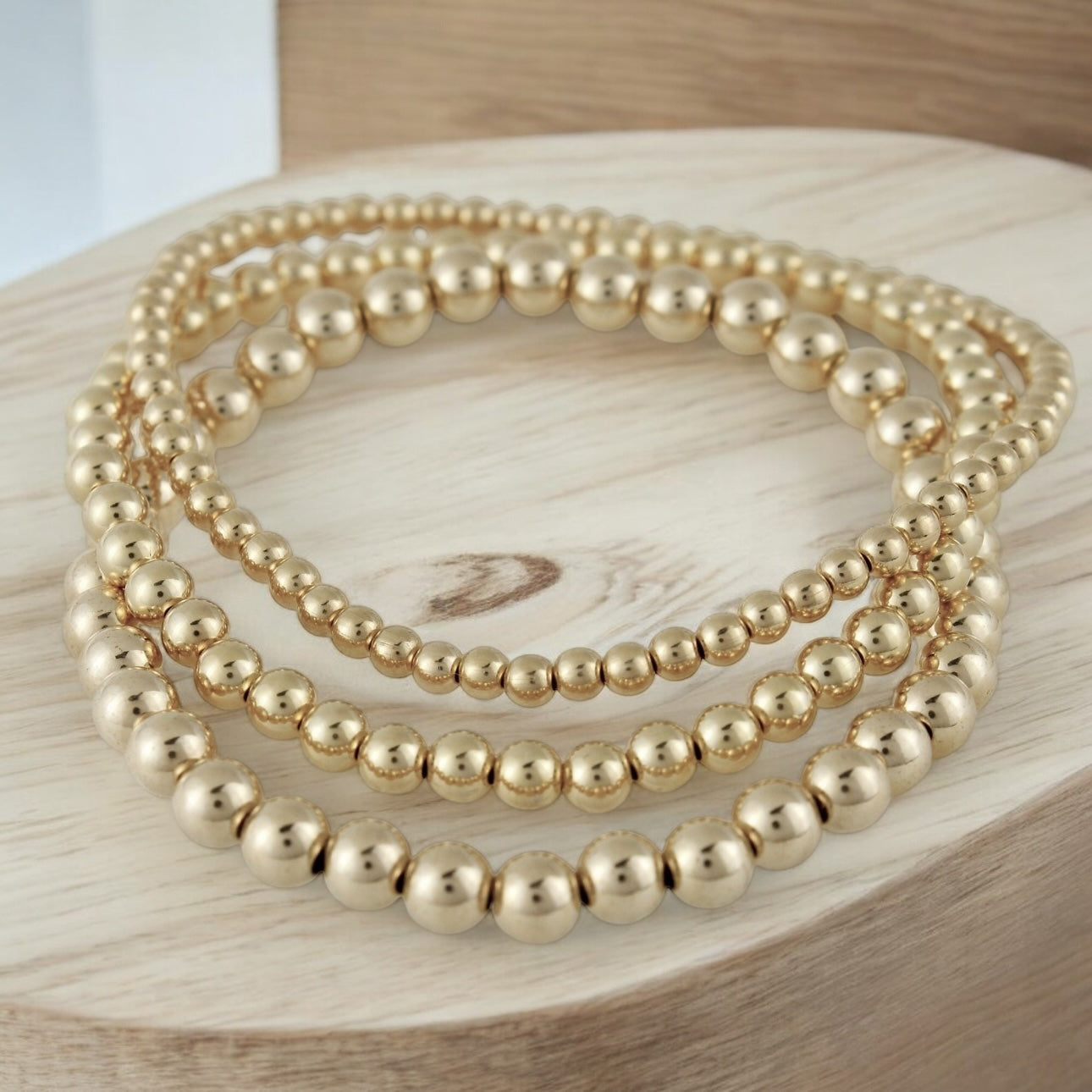 Bracelet de billes 14k or rempli, 2-5 mm, extensible