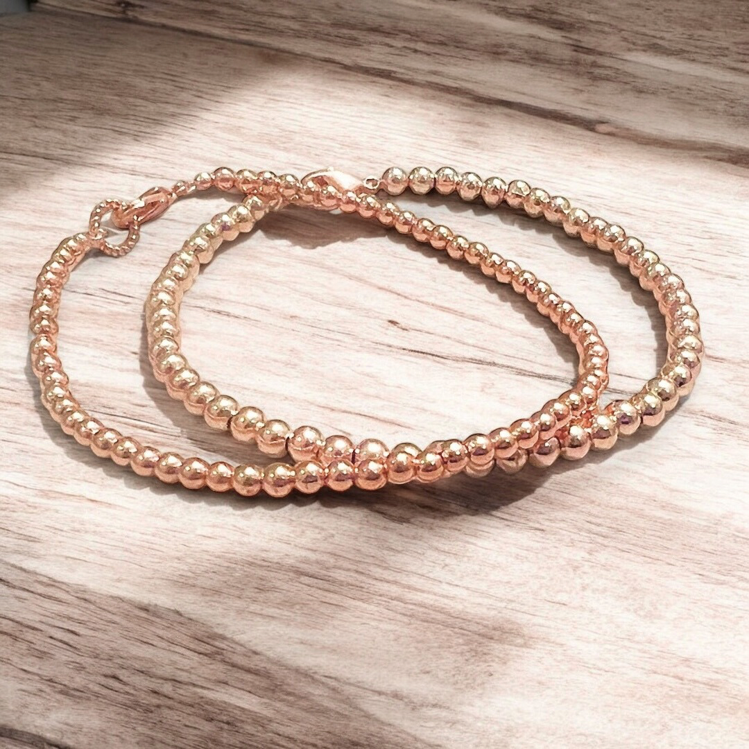 Bracelet complet de billes d’or Rose rempli 14k, 2 mm, avec fermoir