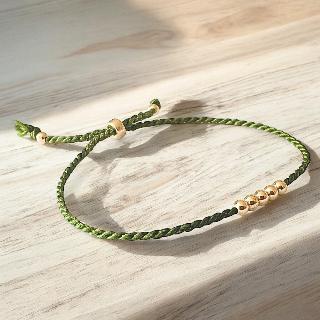 Bracelet Or 14K et soie naturelle