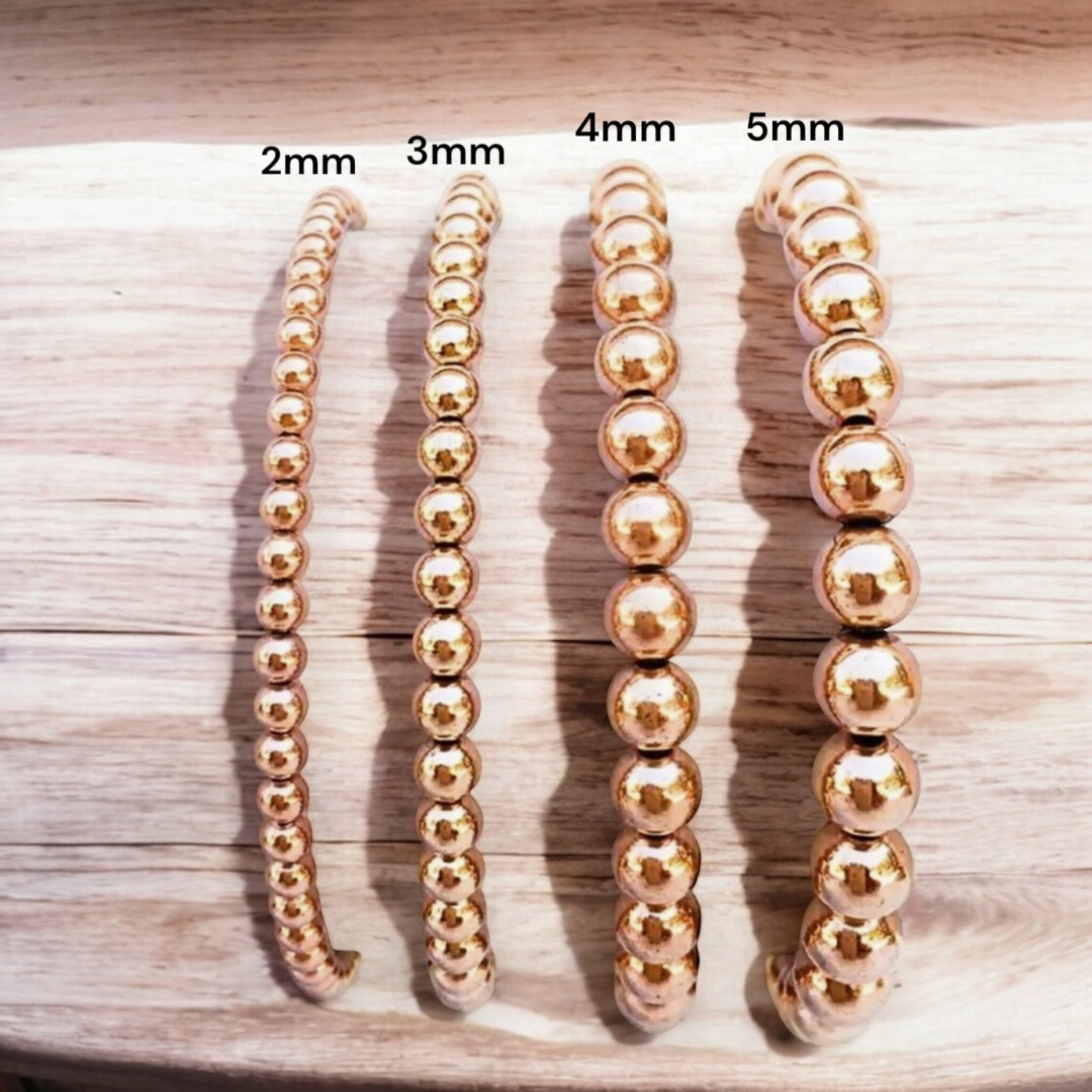 Bracelet de billes or rose 14k rempli, 2-5 mm, extensible