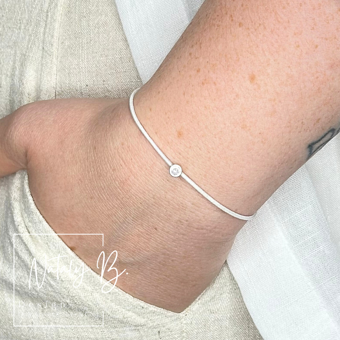 Bracelet avec pierre claire, argent sterling 9.25 et cordon élastique
