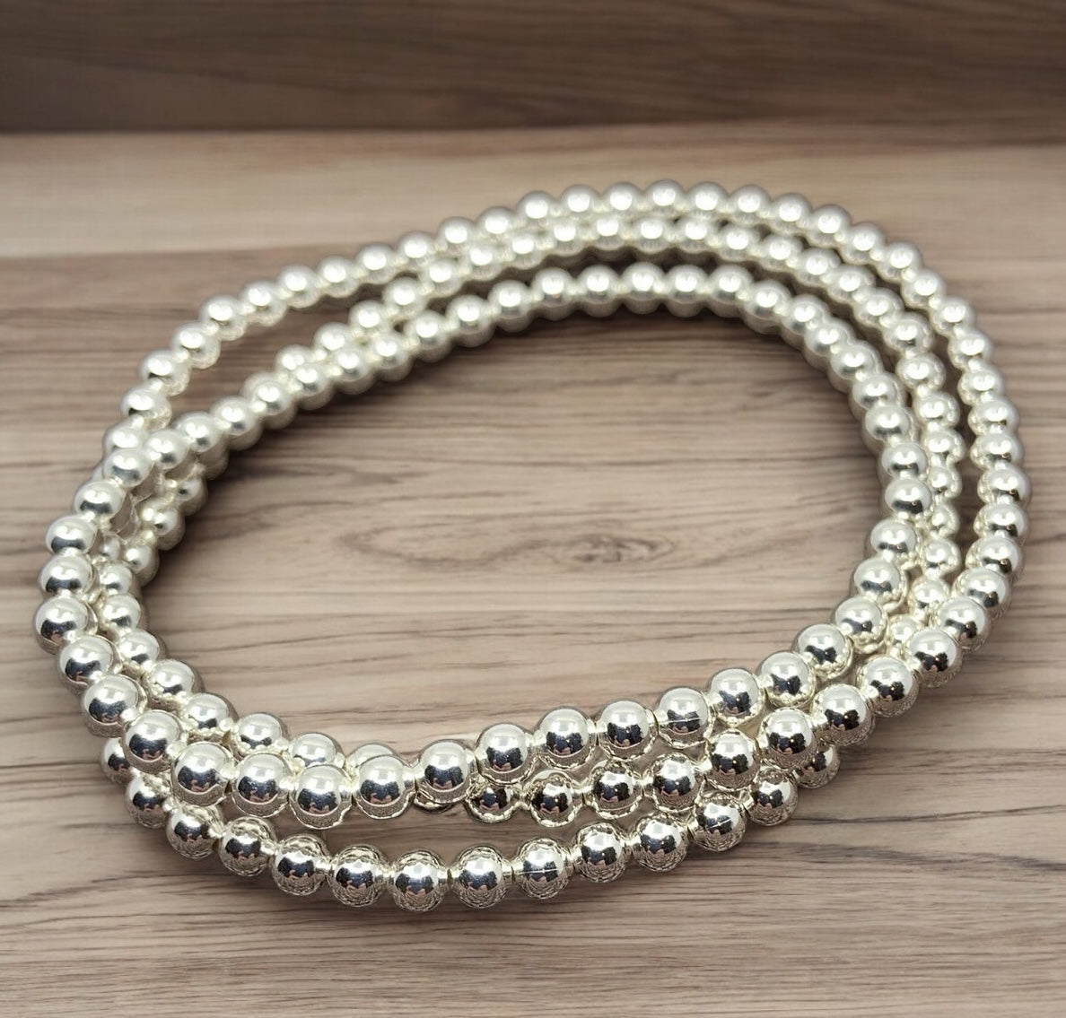 Bracelet de billes d’argent sterling 9.25, 2-5 mm, extensible