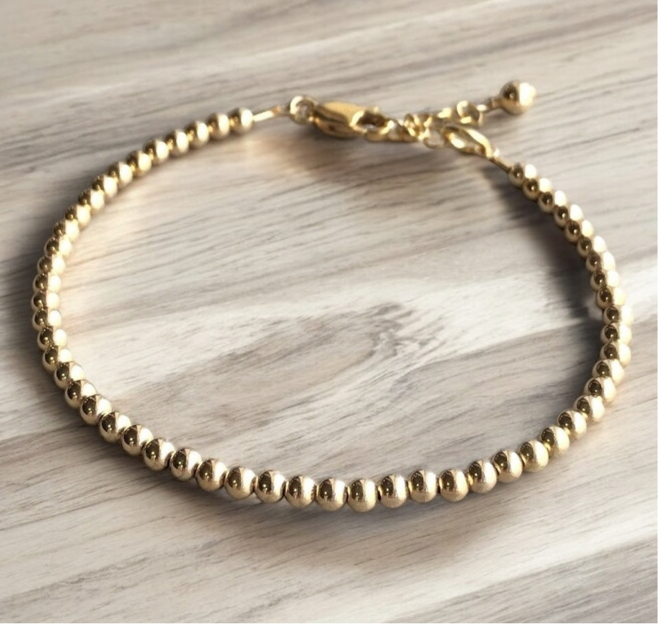 Gabrielle 4 mm- Bracelet complet de billes 14k d’or rempli de 4 mm, avec fermoir