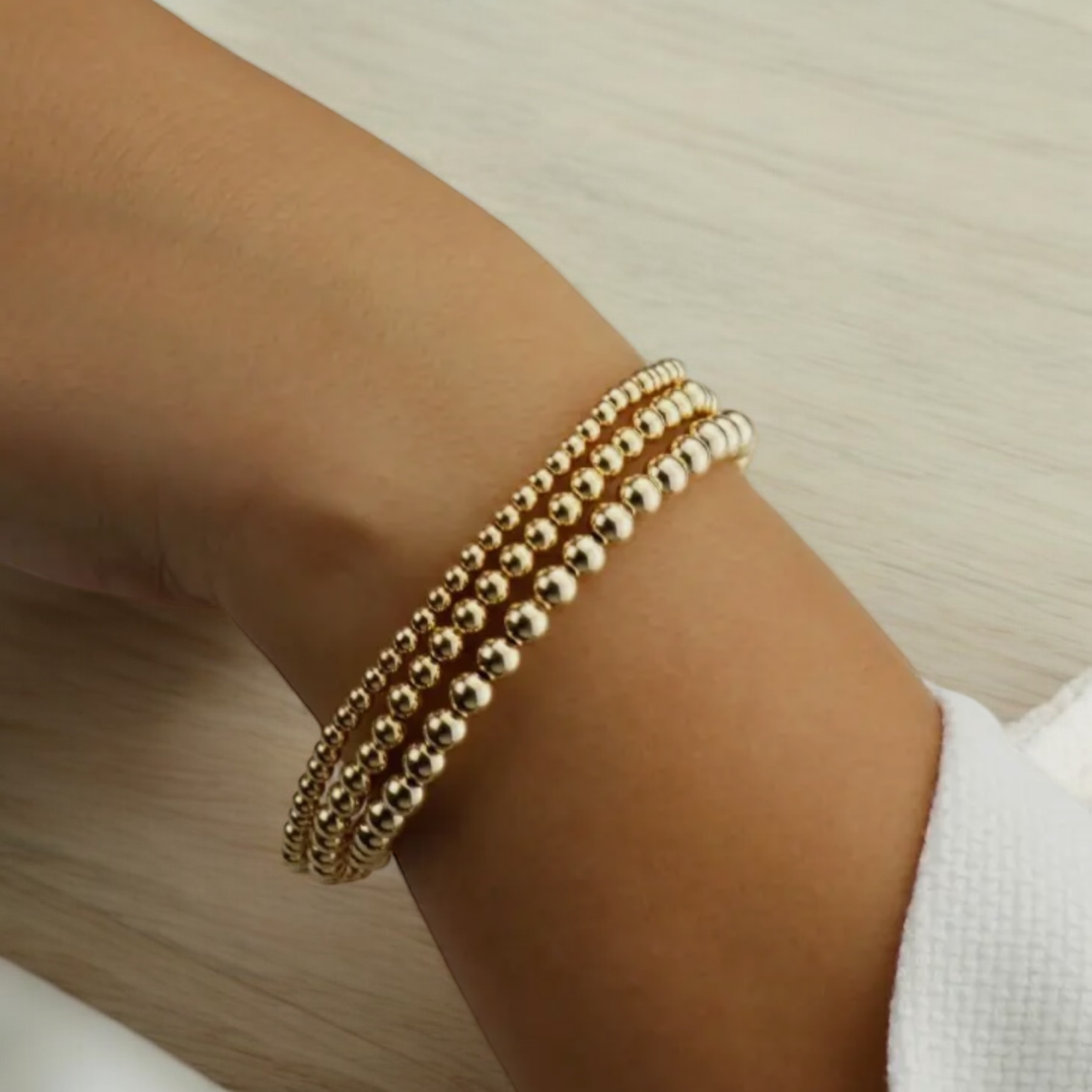 Bracelet de billes 14k or rempli, 2-5 mm, extensible