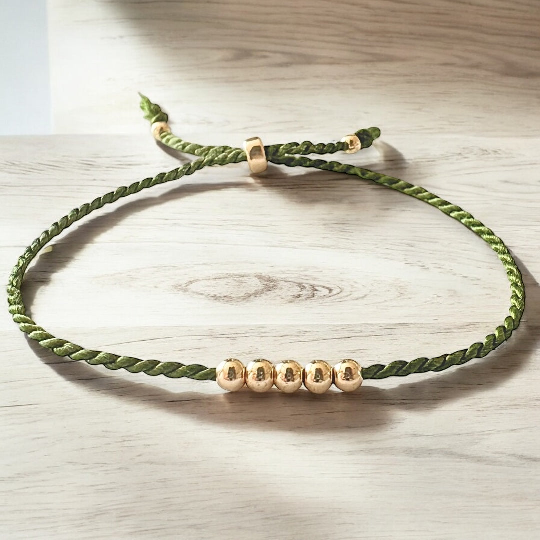 Bracelet Or 14K et soie naturelle