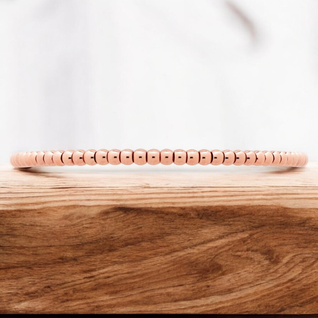 Bracelet de billes or rose 14k rempli, 2-5 mm, extensible