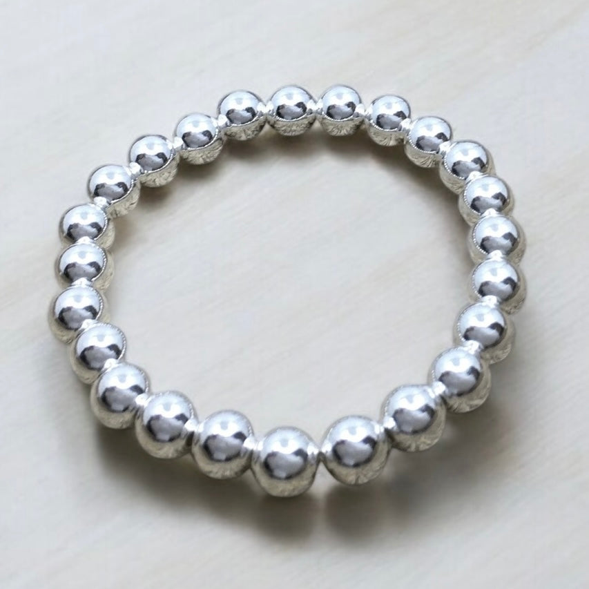 Bracelet de billes d’argent sterling 9.25, 2-5 mm, extensible