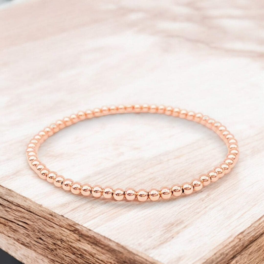 Bracelet de billes or rose 14k rempli, 2-5 mm, extensible