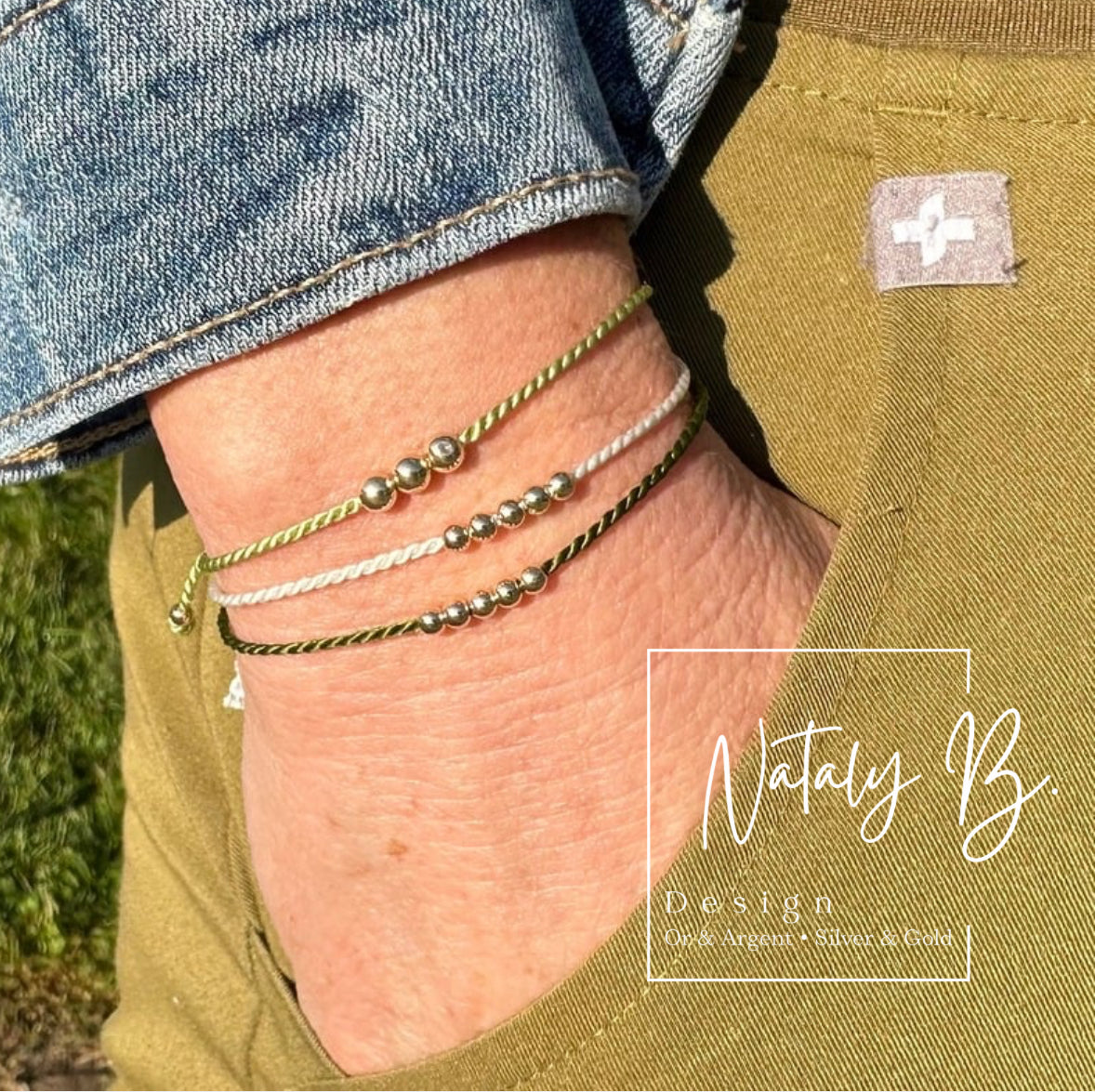 Trio bracelet d’automne argent sterling 9.25 et soie naturelle