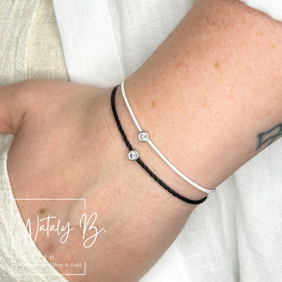 Bracelet argent sterling 9.25 et soie naturelle