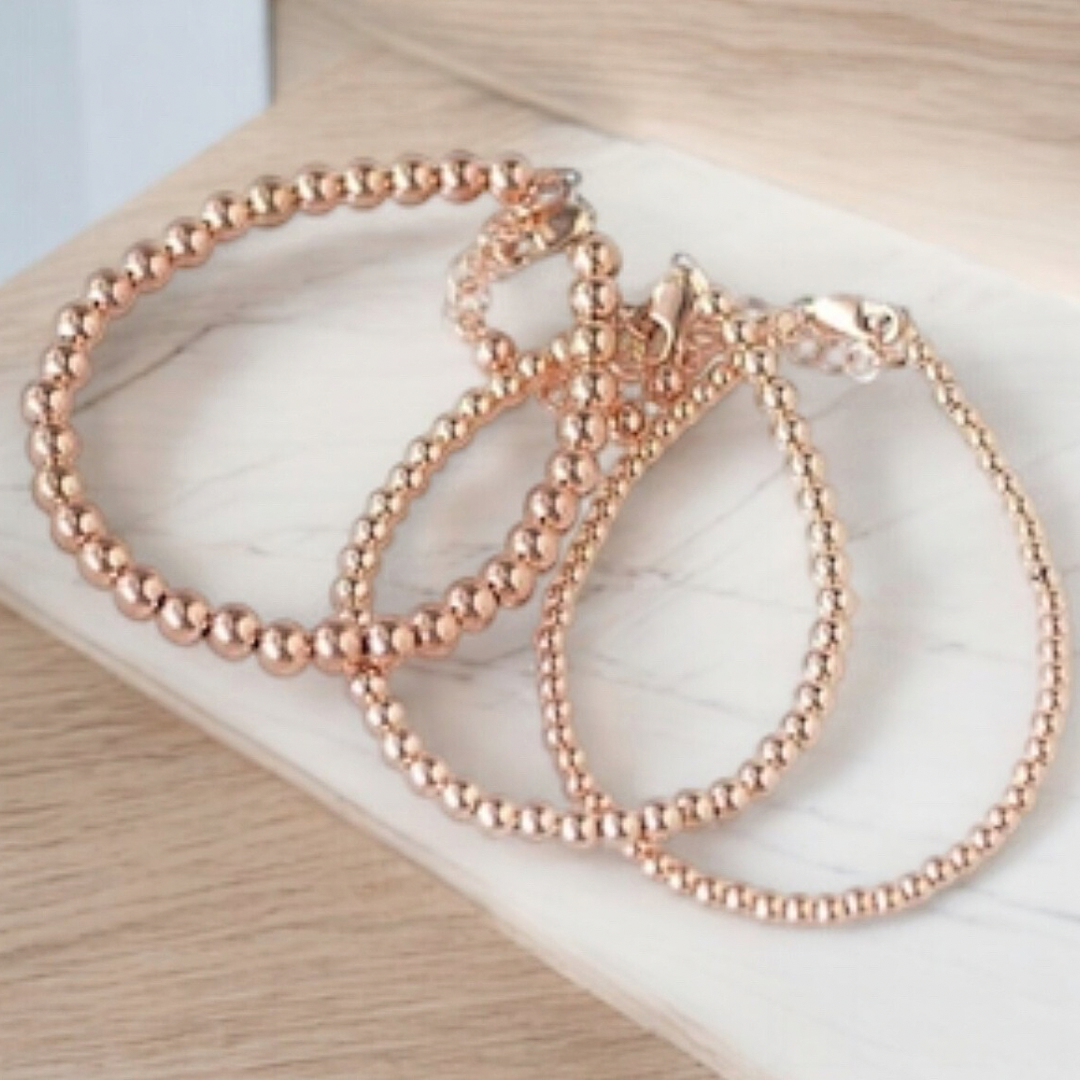 Bracelet complet de billes d’or Rose rempli 14k, 2 mm, avec fermoir