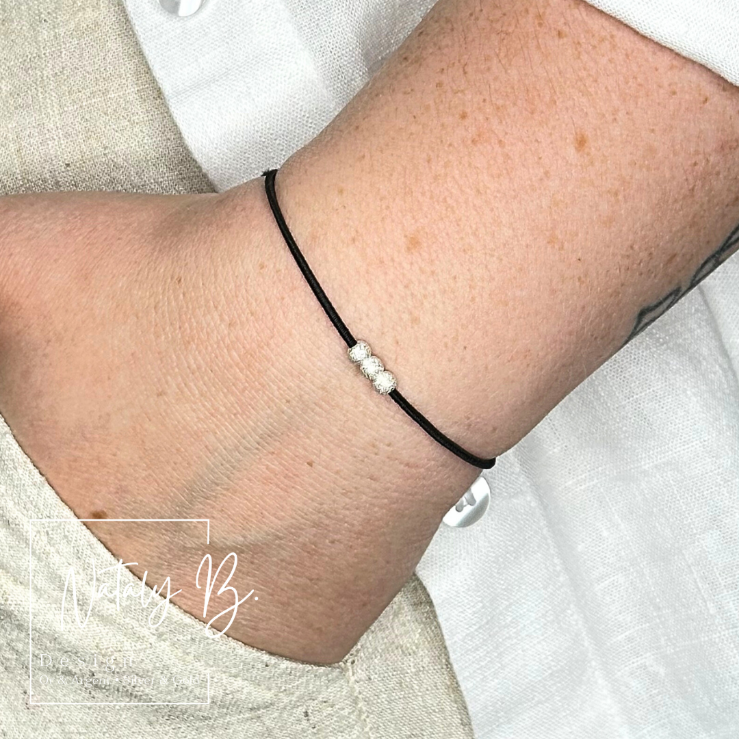 Bracelet élastique avec 3 billes argent sterling 9.25, poussière d'étoiles