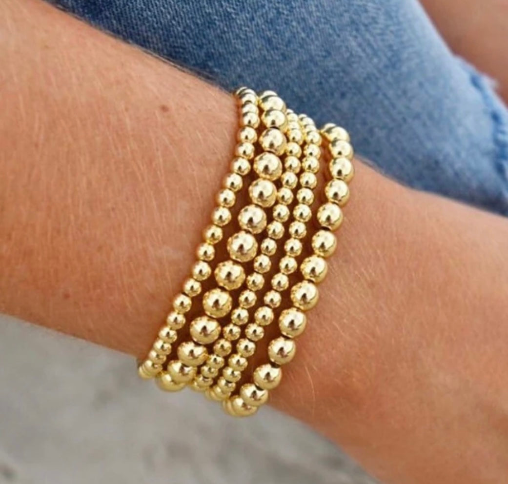 Bracelet de billes 14k or rempli, 2-5 mm, extensible
