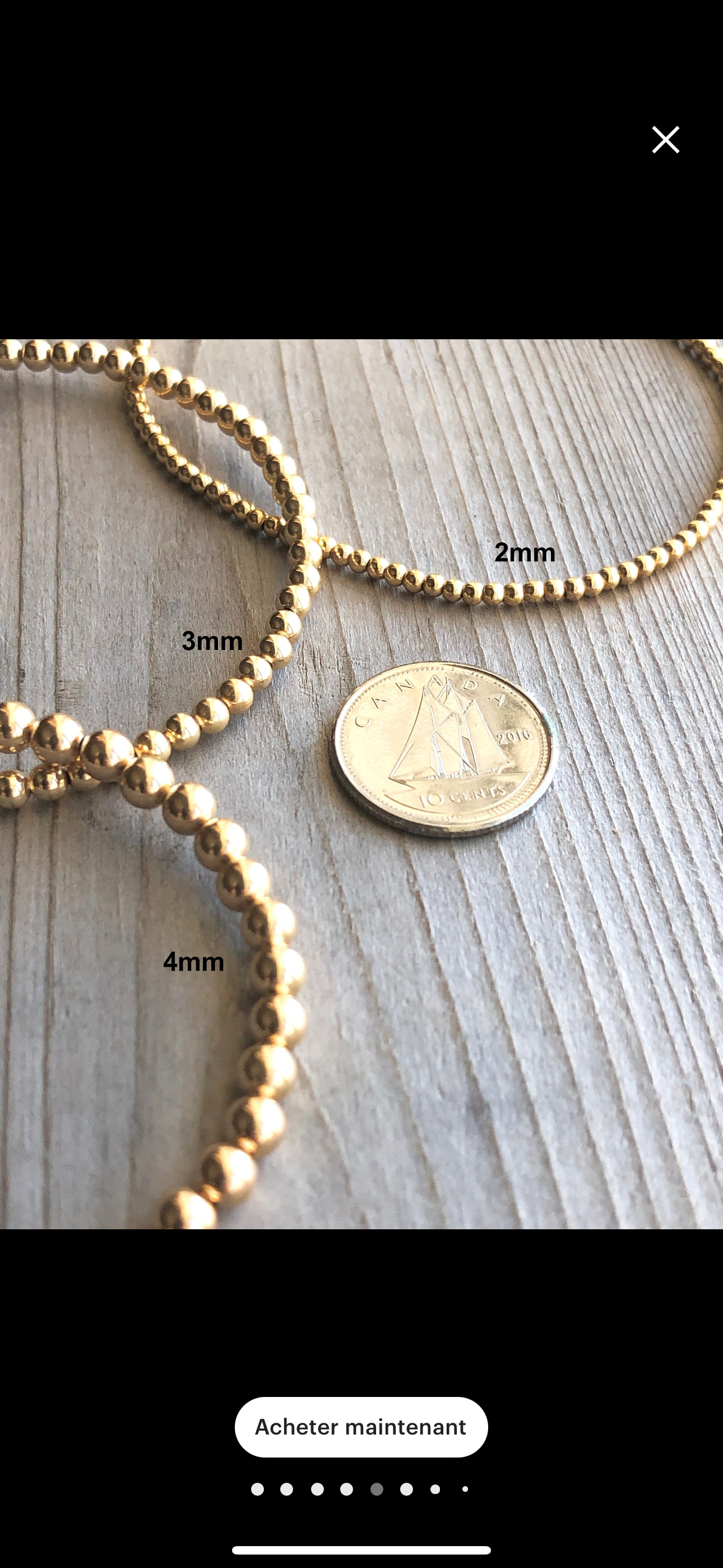 Bracelet complet de billes d’or rempli 14k, 4 mm, avec fermoir