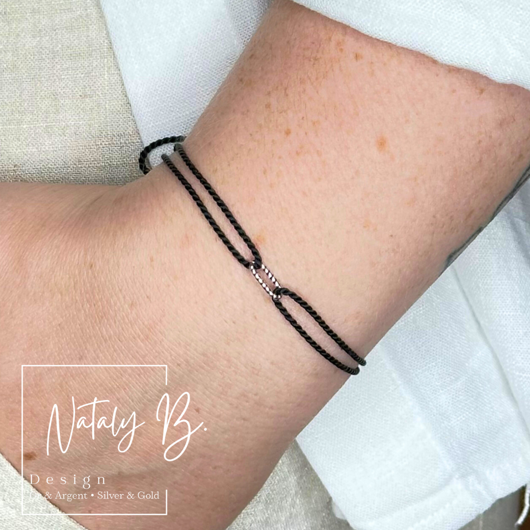 Bracelet argent sterling 9.25 et soie naturelle