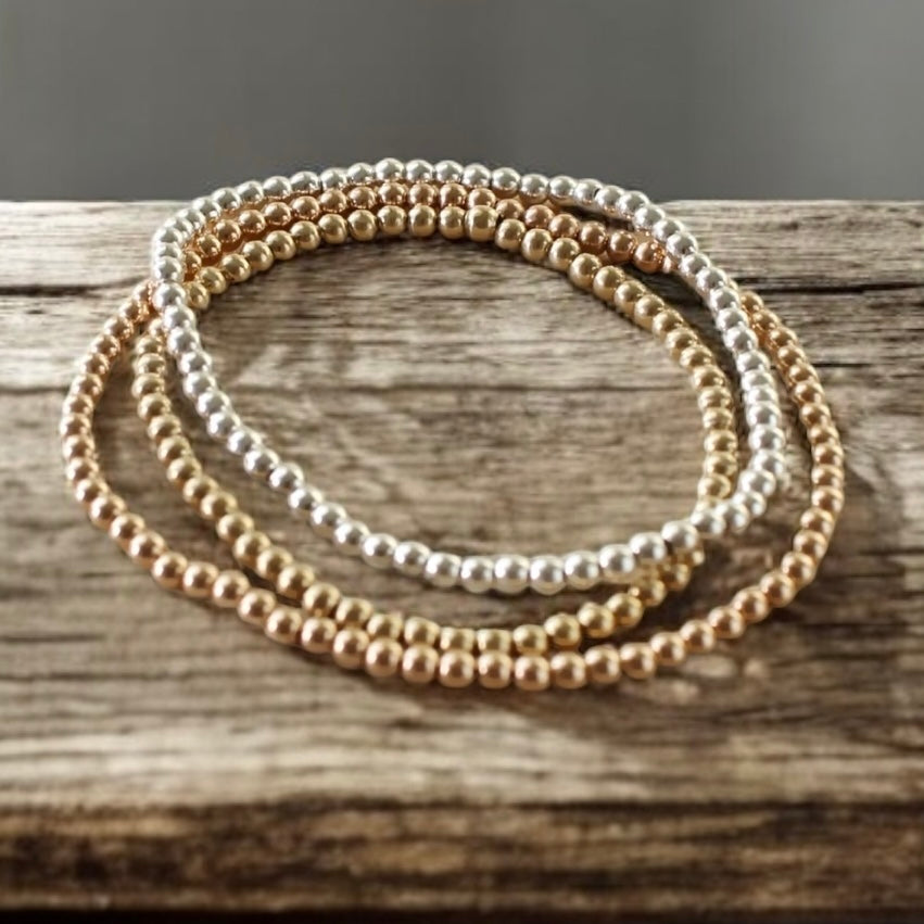 Bracelet de billes 14k or rempli, 2-5 mm, extensible