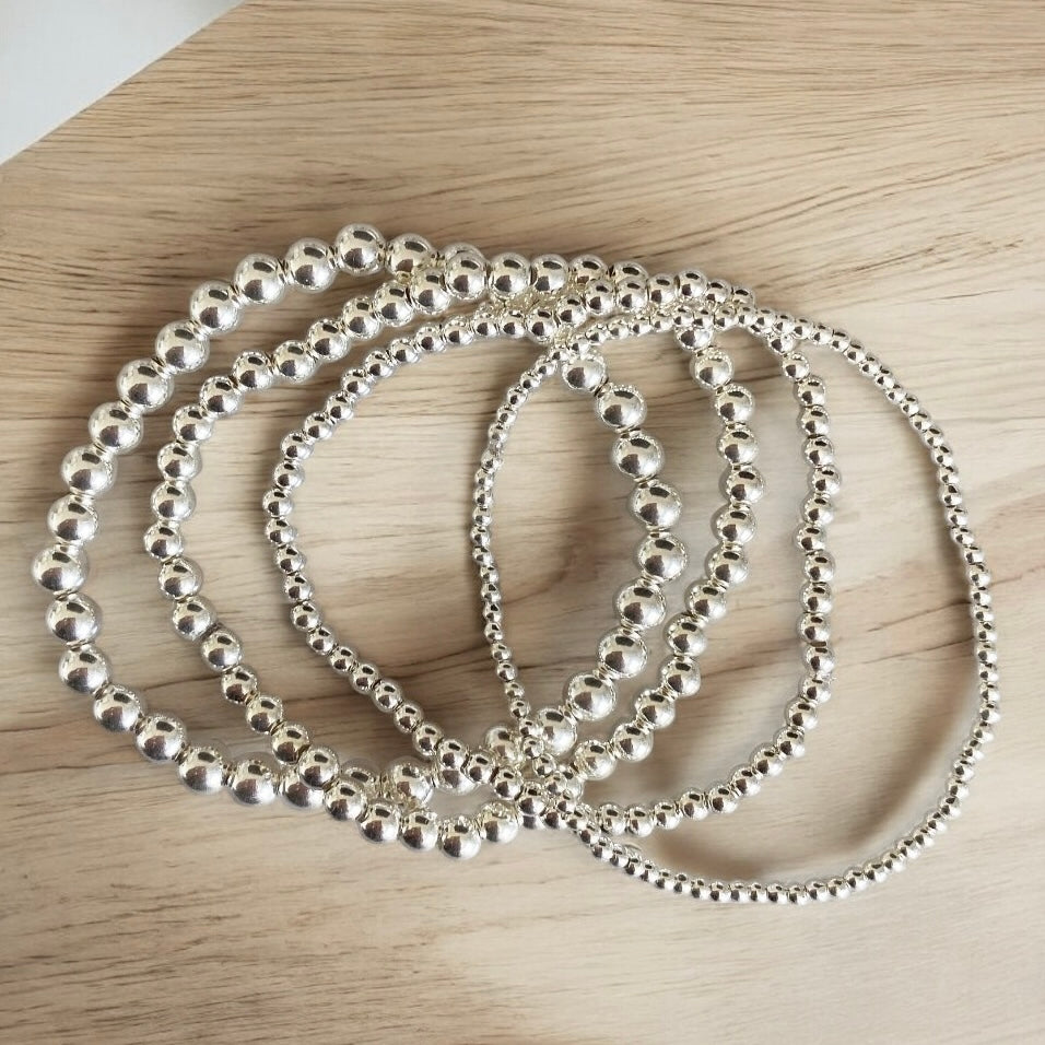 Bracelet de billes d’argent sterling 9.25, 2-5 mm, extensible