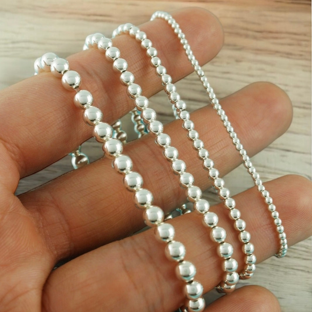 Bracelet de billes d’argent sterling 9.25, 2-5 mm, extensible