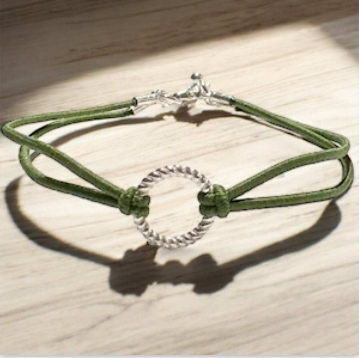 Bracelet anneau argent sterling 9.25 et soie naturelle