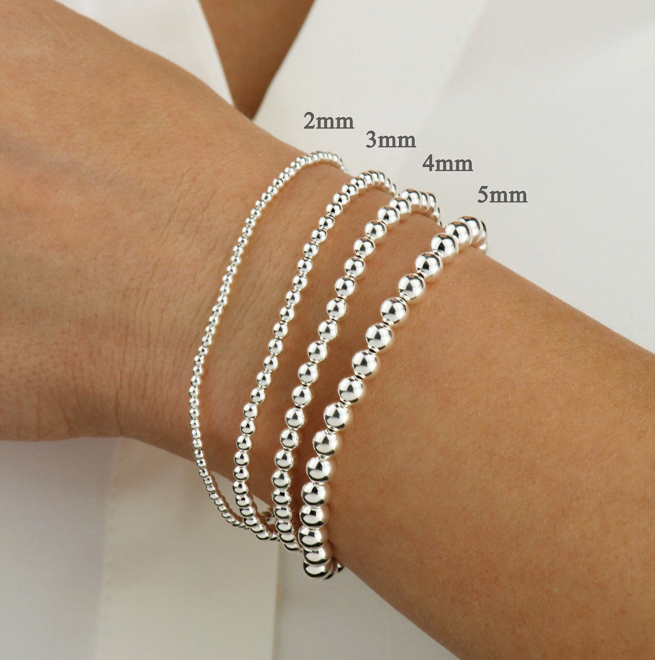 Frédérique 3 mm - Bracelet complet de billes d’argent sterling 9.25, 3 mm, avec fermoir