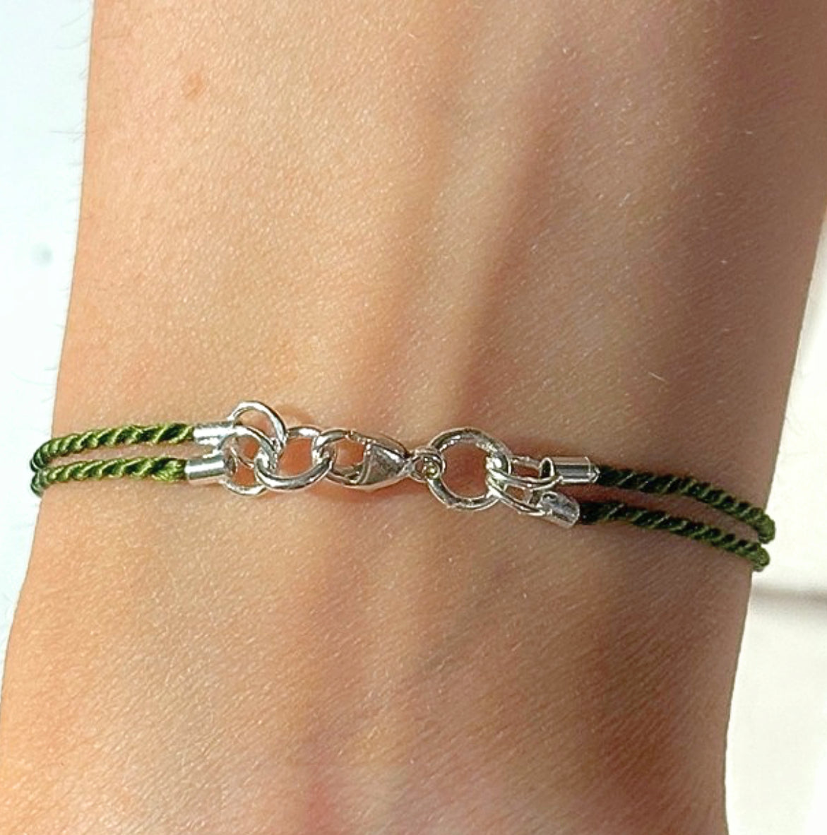 Bracelet anneau argent sterling 9.25 et soie naturelle