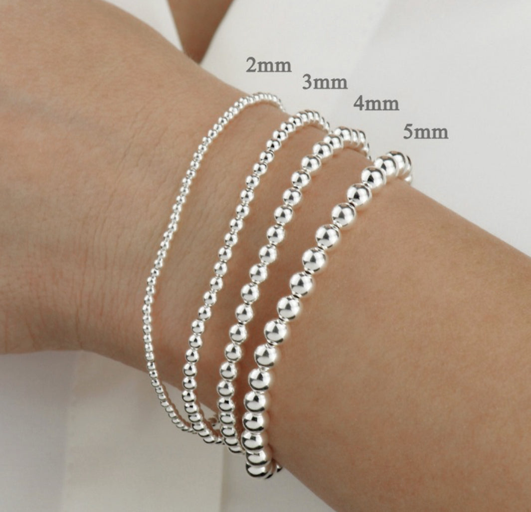 Bracelet de billes d’argent sterling 9.25, 2-5 mm, extensible