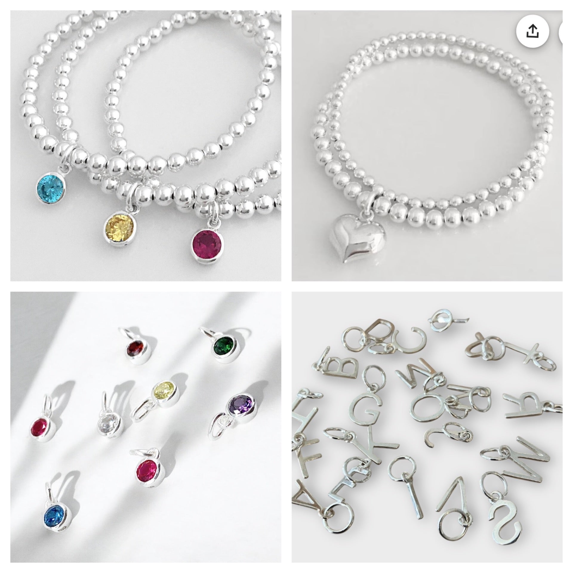 Bracelet à personnaliser Billes et breloques en argent sterling 9.25, 4 breloques au choix, extensible