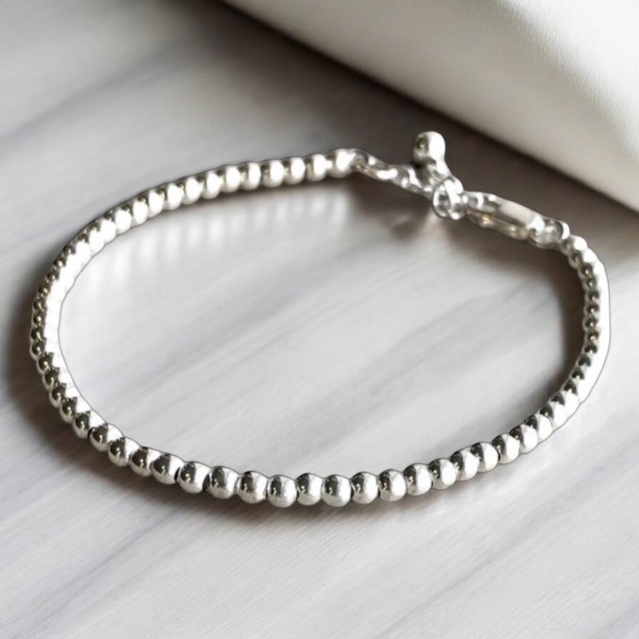 Frédérique 3 mm - Bracelet complet de billes d’argent sterling 9.25, 3 mm, avec fermoir