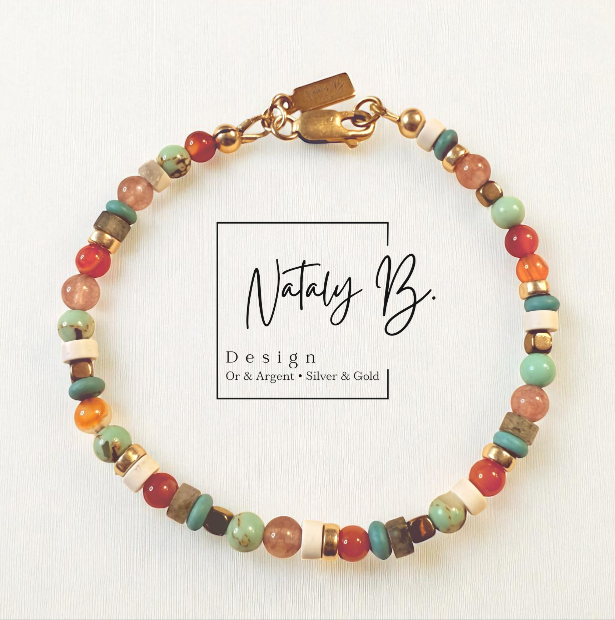 Le Mixte - Bracelet de pierres semi-précieuses et d’or 14k, avec fermoir or 14k