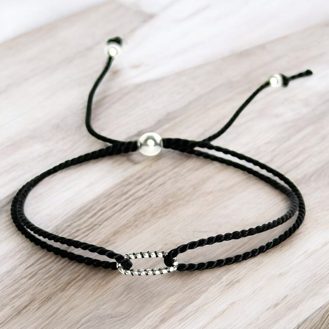 Bracelet argent sterling 9.25 et soie naturelle