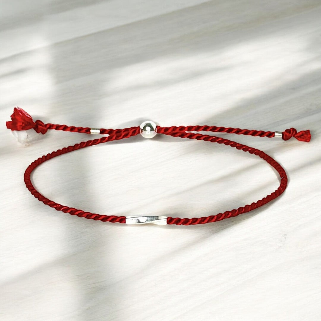 Bracelet argent sterling 9.25 et soie naturelle