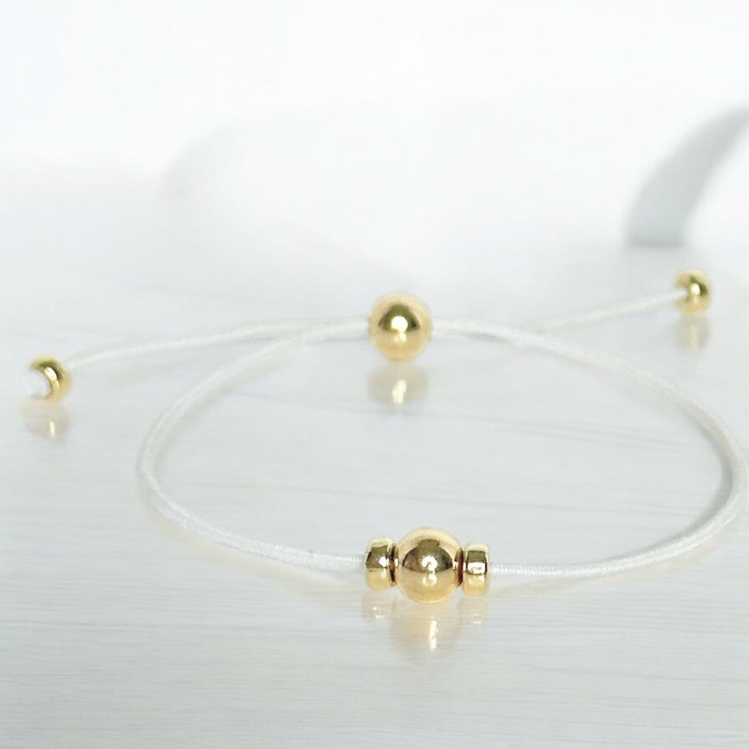 Bracelet avec perles Or 14K et soie naturelle