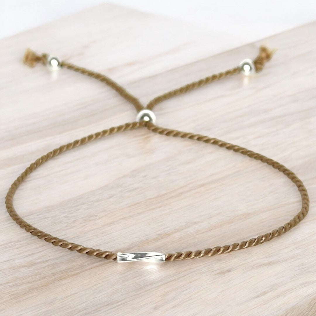 Bracelet argent sterling 9.25 et soie naturelle