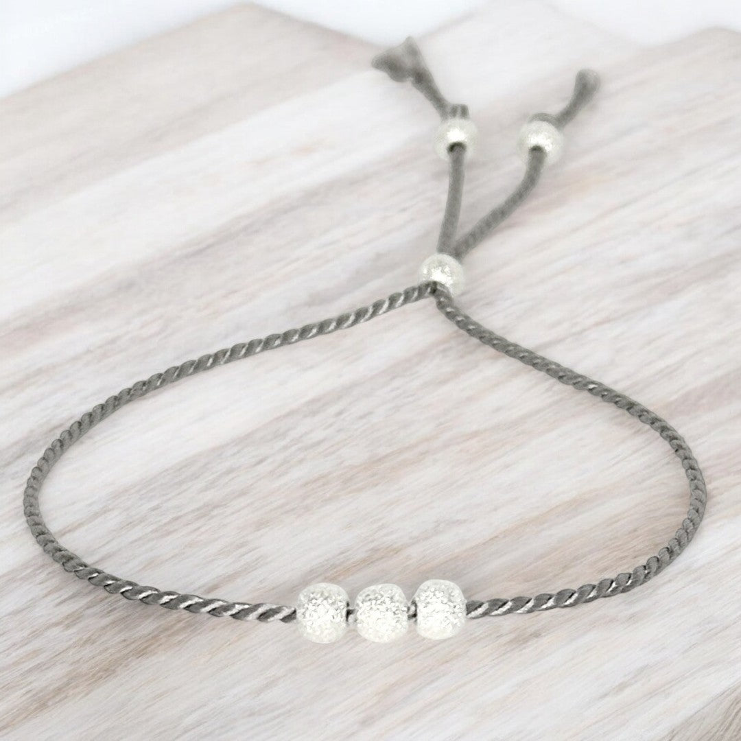 Bracelet argent sterling 9.25 billes poussière d’étoiles et soie naturelle