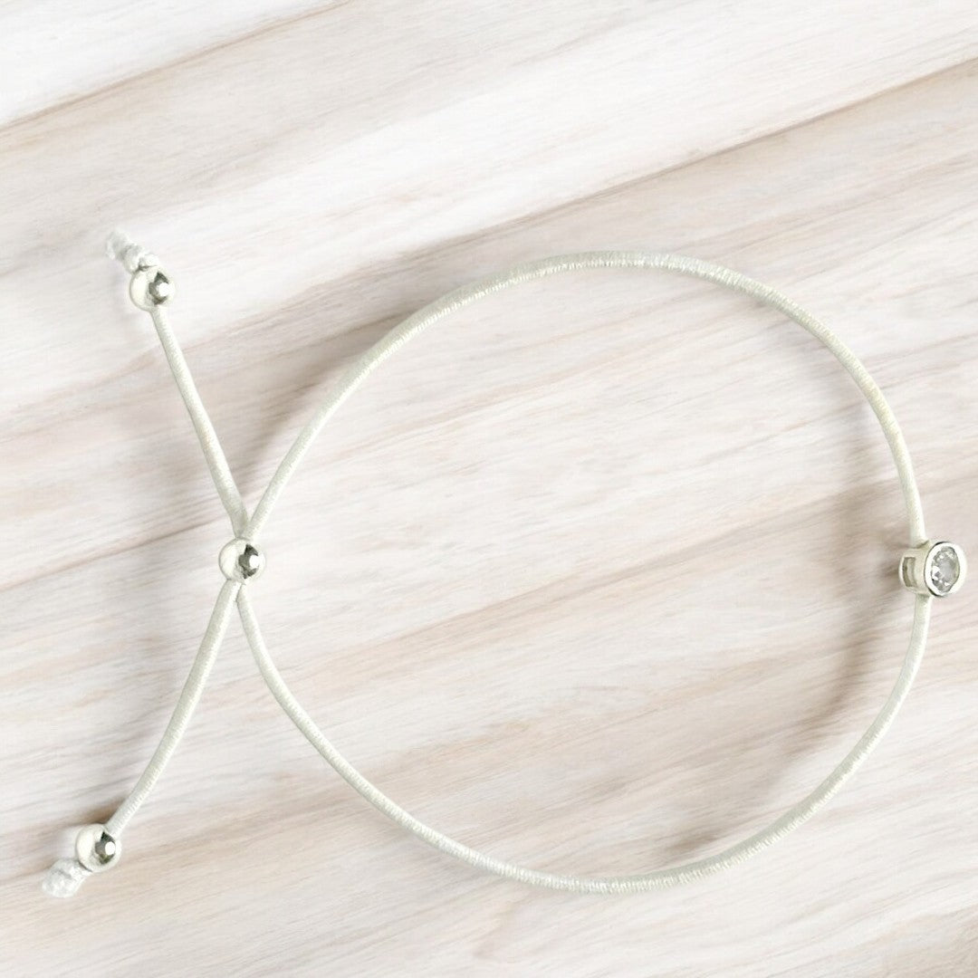 Bracelet avec pierre claire, argent sterling 9.25 et cordon élastique